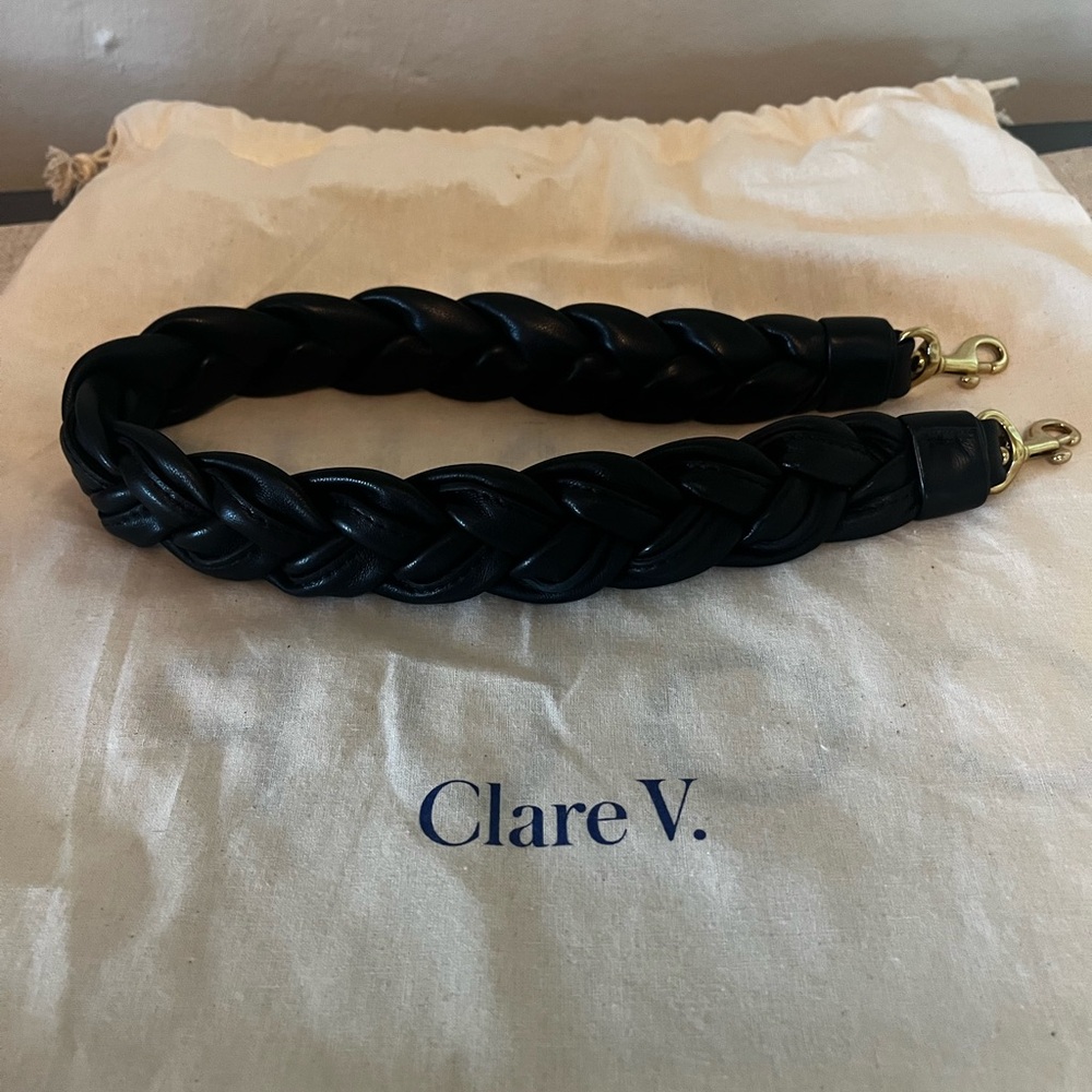 Clare V Black Braided Leather Strap with Gold Hardware